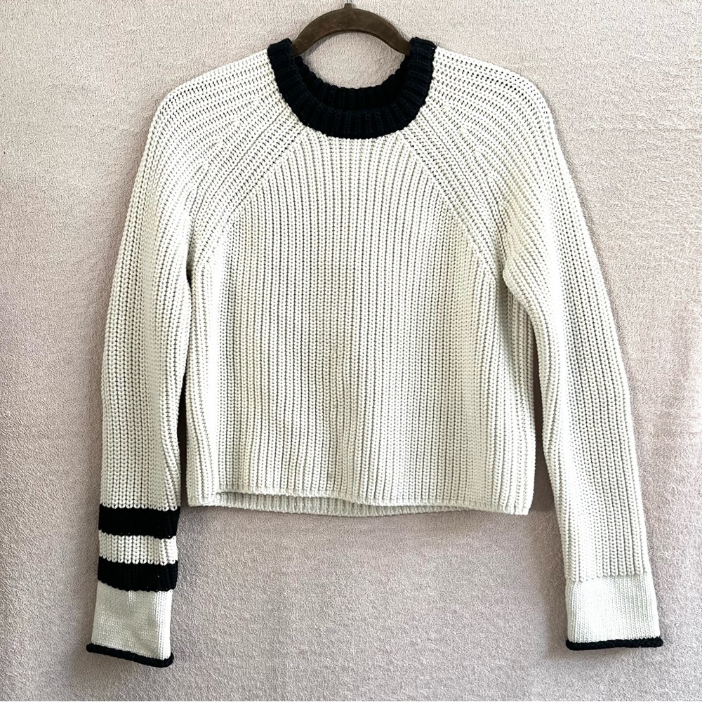Rag & Bone Chunky Knit Greer Pullover Sweater Women’s M Ivory/Black Stripe Crew